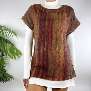 Women's Vintage Brown Earthy Fairy Grunge Boho Short Sleeve Knit Sweater Top / S